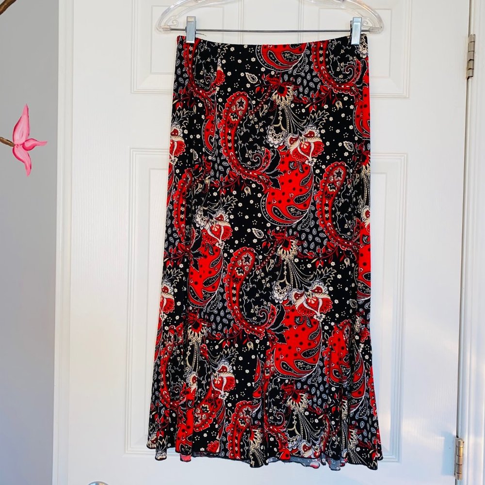 SOLD Susan Lawrence Red Black Paisley Skirt Medium